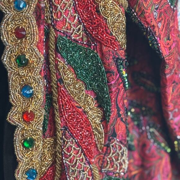 Vtg 90s Precious Moments Silk Beaded Jacket XL Y2K Ravecore Fairycore Boho - Picture 11 of 16